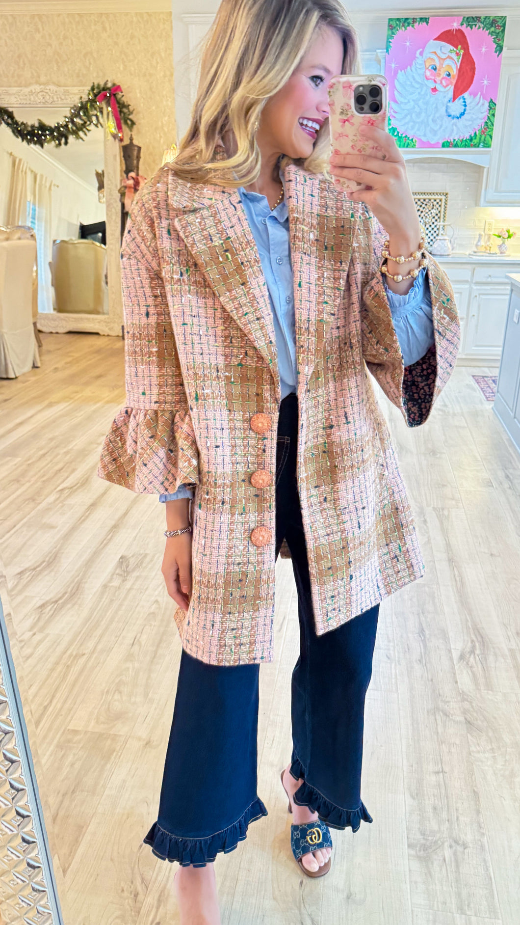 Ivy Jane Multi Ruffle Sleeve Plaid Coat