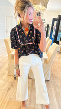 Black Floral Scallop Trim Detail Top