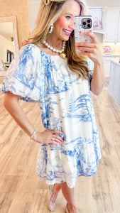 Blue Toile Print Dress