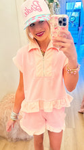 Pink Stripe Ruffle Hem Lounge Short Set
