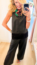 Black Fringe Leather Pant Set