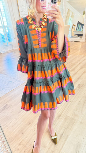 Ivy Jane Dark Olive Jacquard Tiered Dress