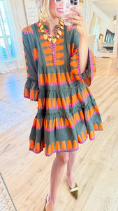 Ivy Jane Dark Olive Jacquard Tiered Dress