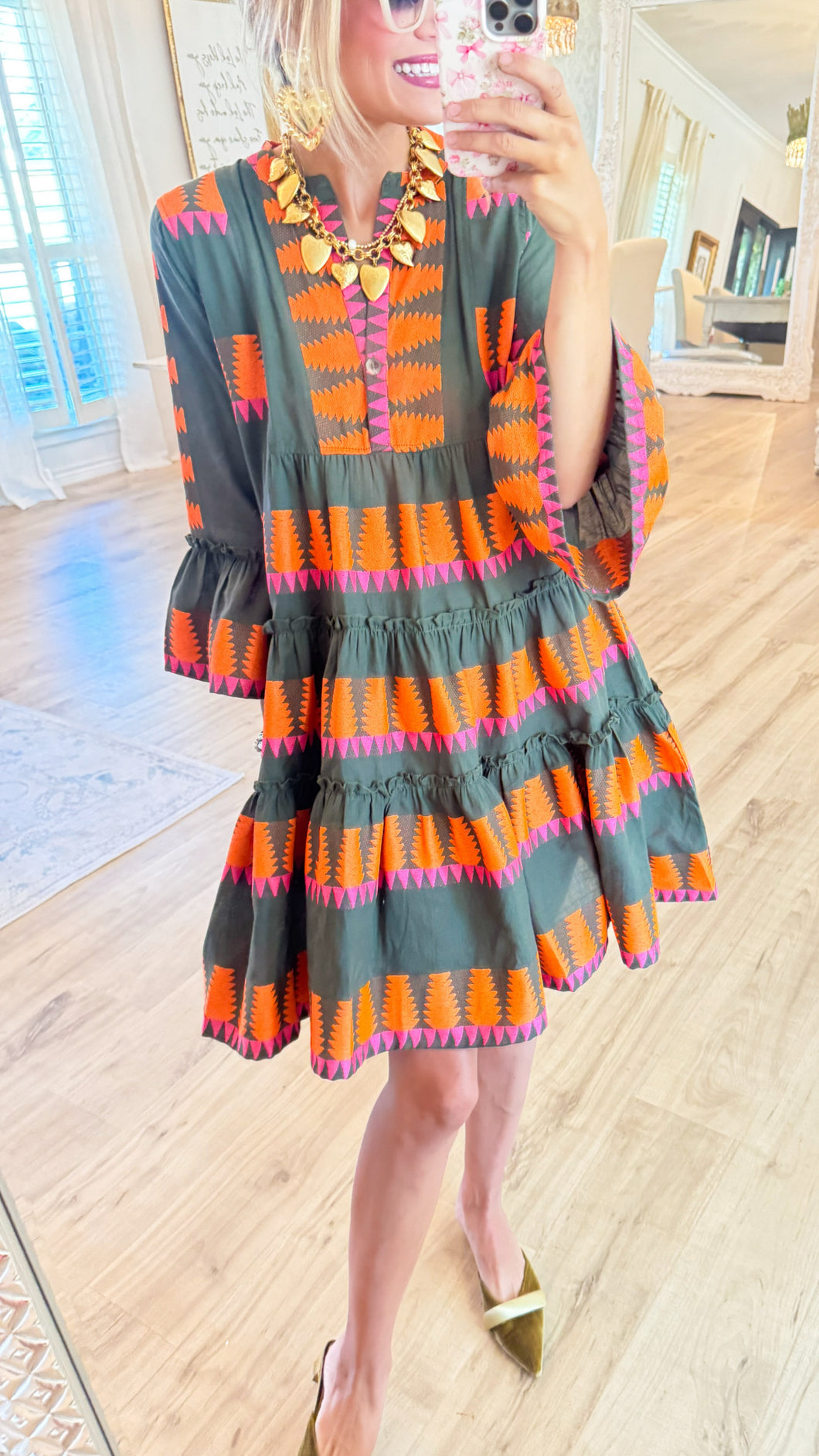 Ivy Jane Dark Olive Jacquard Tiered Dress