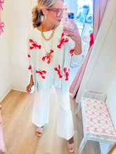 Light Blue and Red Lobster Sequin Top