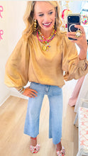 Gold Metallic Balloon Sleeve Blouse