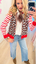 Red Leopard Stripe Combo Cardigan