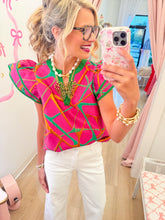 Magenta Abstract Metallic Jacquard Top