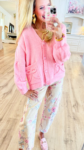 Pink Braided Bow Caridgan