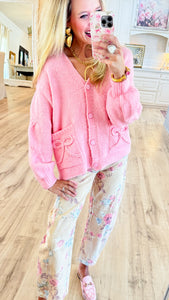 Pink Braided Bow Caridgan
