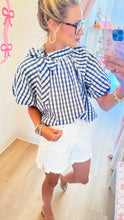 THML Blue Gingham Puff Sleeve Top