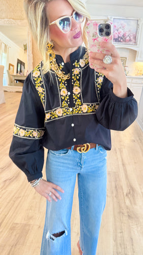 THML Black Embroidered Long Sleeve Top