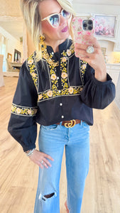 THML Black Embroidered Long Sleeve Top