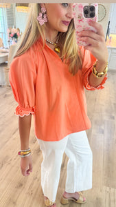 Coral Puff Sleeve Blouse