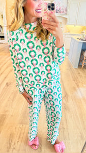 Pink and Green Wreath Bow PJ Set