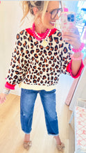 Rib Banded Leopard Pattern Knit Top