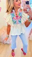 THML Green Embroidered Flutter Sleeve Top