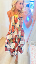 Teal Pleated Floral Midi Dress