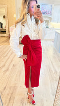 RESTOCK Red Stretch Taffeta Bow Midi Skirt