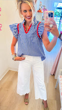 Blue Gingham Flutter Sleeve Top