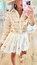 Queen Of Sparkle White & Gold Cotton Horse Bit Tie Dress