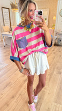 Pink and Taupe Stripe Colorblock Top