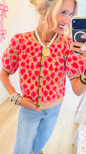 Fuchsia Leopard Puff Sleeve Cardigan