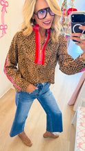 Leopard Contrast Stripe Front Zip Top