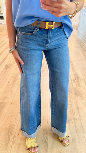 Risen Low Rise Wide Leg Cuffed Jeans