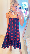 Navy and Red Polka Dot Midi Dress