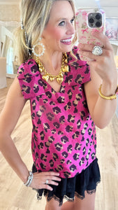 Hot Pink Leopard Print Bow Top