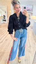 Red Side Leopard Accent Denim Pants