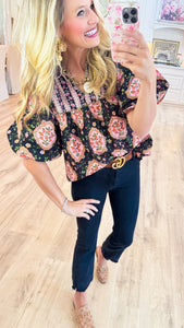 THML Black Floral Printed Puff Sleeve Top