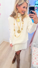 Cream Turtleneck Pleated Skirt Set