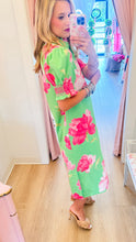 RESTOCK Lime Floral Ruffle Neck Midi Dress