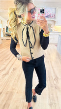 Taupe and Black Contrast Stitching Sweater Vest