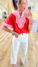 THML Coral and Pink Wide Sleeve V Neck Top