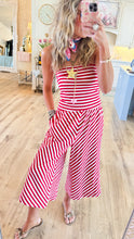 Red Striped Off Shoulder Jumpsuit