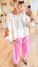 White Embroidered Floral Square Neck Top