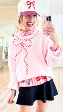 Pink Candy Cane Bow Knit Sweater