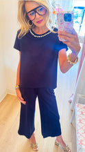 Navy Wide Leg Cropped Pant Set
