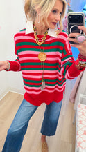 Pink, Red and Green Stripe Knit Sweater