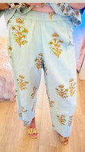 Aqua Floral Print Barrel Pants