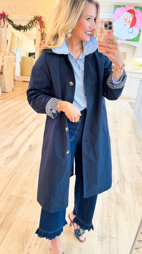 Navy Button Down Trench Jacket