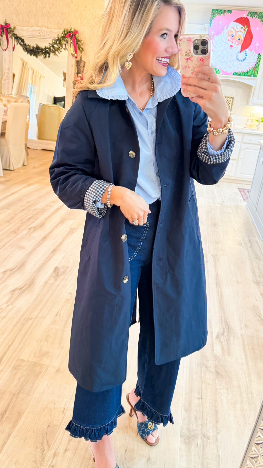 Navy Button Down Trench Jacket