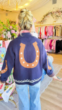 Navy Horse Print Knit Cardigan