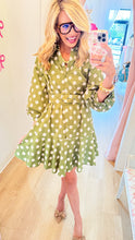 Olive Polka Dot Long Puff Sleeve Mini Dress