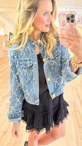 Pearl and Rhinestone Embellished Denim Jacket