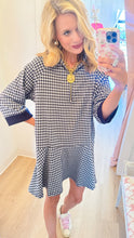 Navy Gingham Half Zip Mini Dress