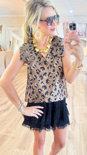 Brown Leopard Print Bow Top